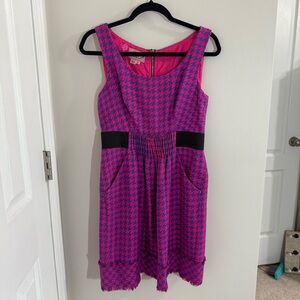 Phoebe Couture 100% Silk Pink and Purple Houndstooth Dress with pockets Size 6